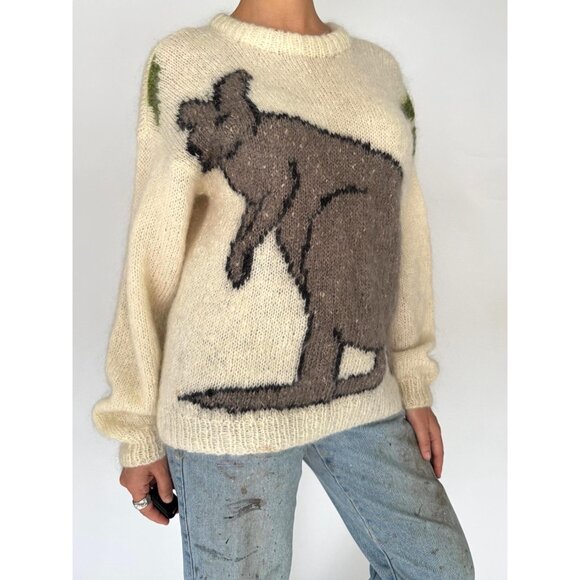 vintage kangaroo animal rare one of a kind mohair hand knit long sleeved sweater - Picture 7 of 9